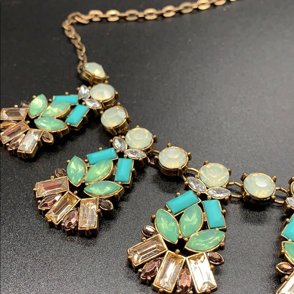 Colorful rhinestone statement necklace blue green - Picture 7 of 7